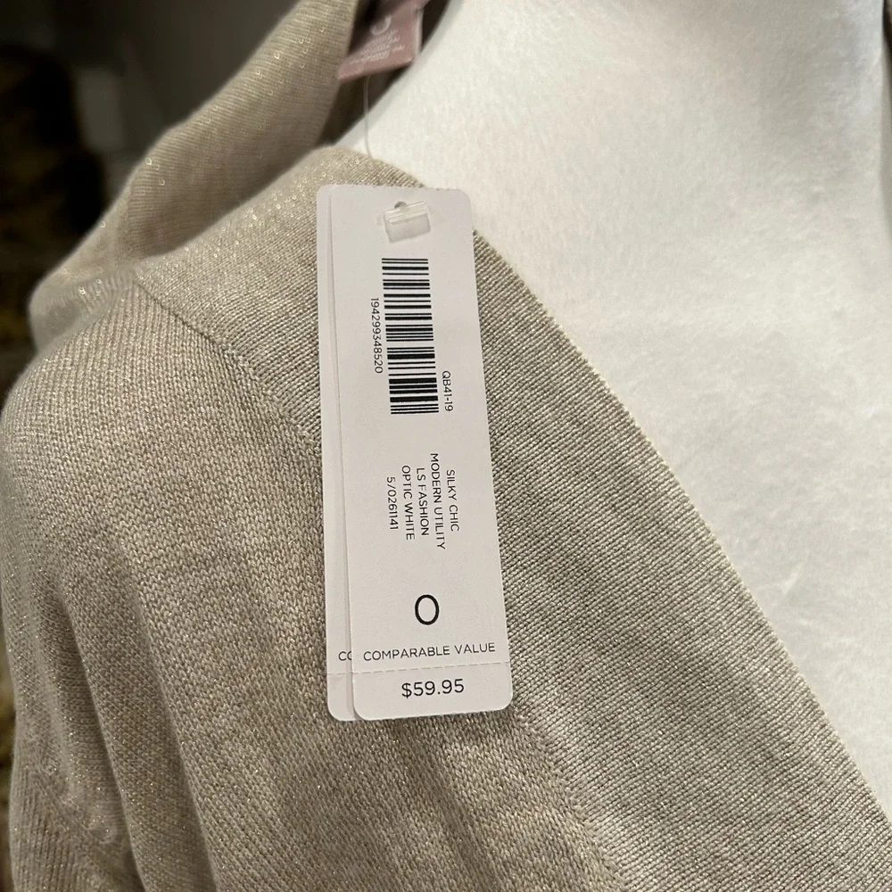 Chico's Beige Glitter Open-Front Cardigan - Picture 5 of 5